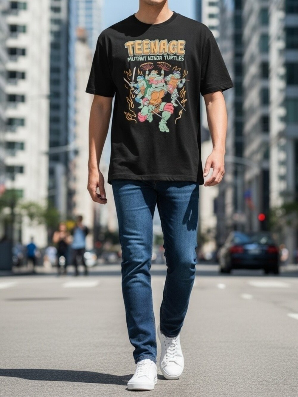 Teenage Mutant Ninja Turtles Black Graphic T-Shirt Large Retro Y2k Casual Pop - Picture 8 of 8